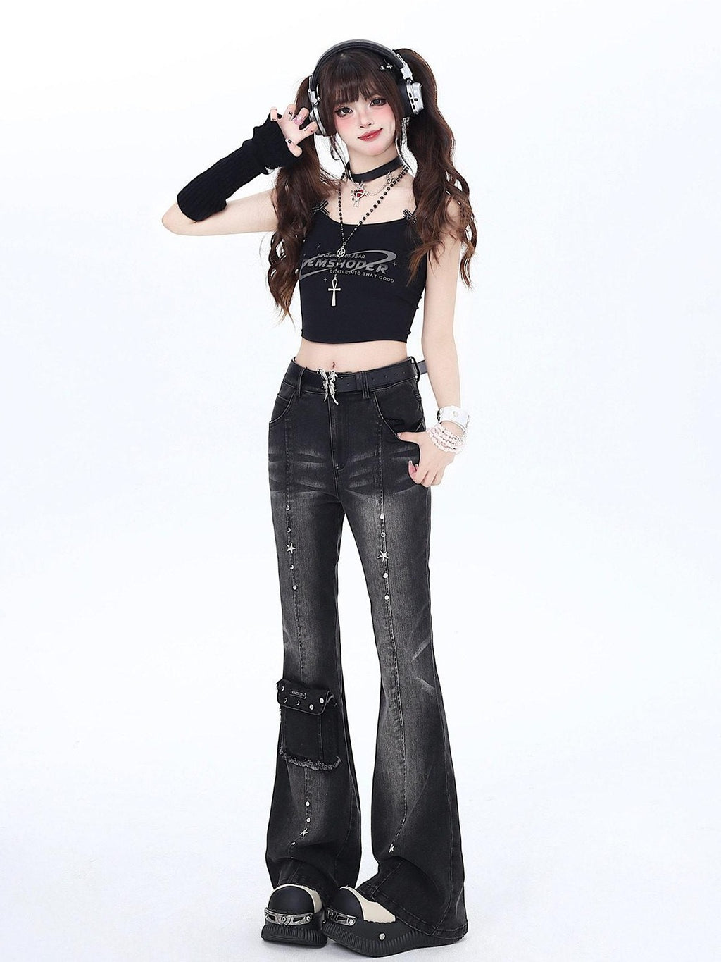 CRAZYGIRL Vintage Micro Flare High Waist Slimming Women's Denim Flare Pants