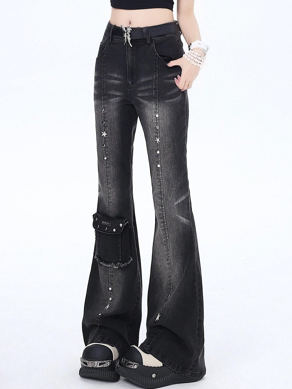 CRAZYGIRL Vintage Micro Flare High Waist Slimming Women's Denim Flare Pants