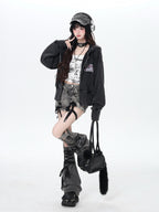 CRAZYGIRL Vintage Washed Distressed Cropped Cinched Waist Women's Hoodies