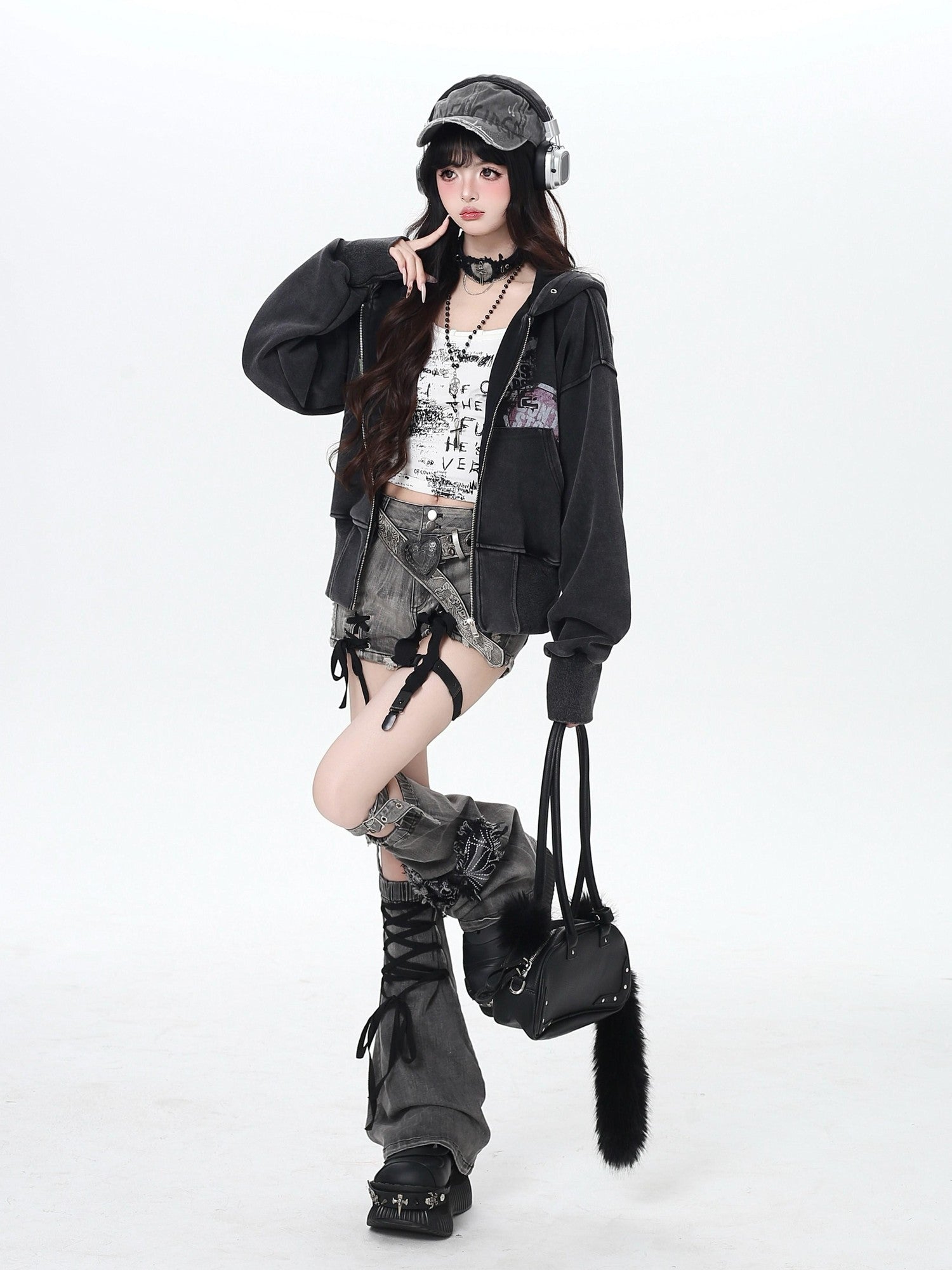 CRAZYGIRL Vintage Washed Distressed Cropped Cinched Waist Women's Hoodies