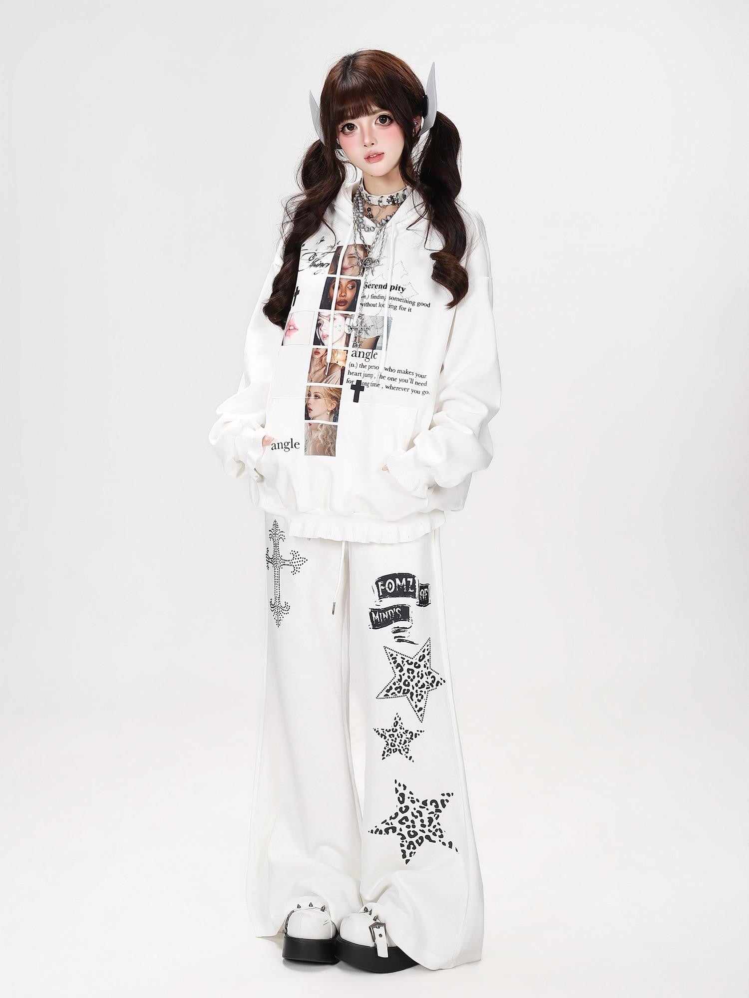 CRAZYGIRL Visual Character Print Lettering Retro Hooded Loose Women's Sweatshirts