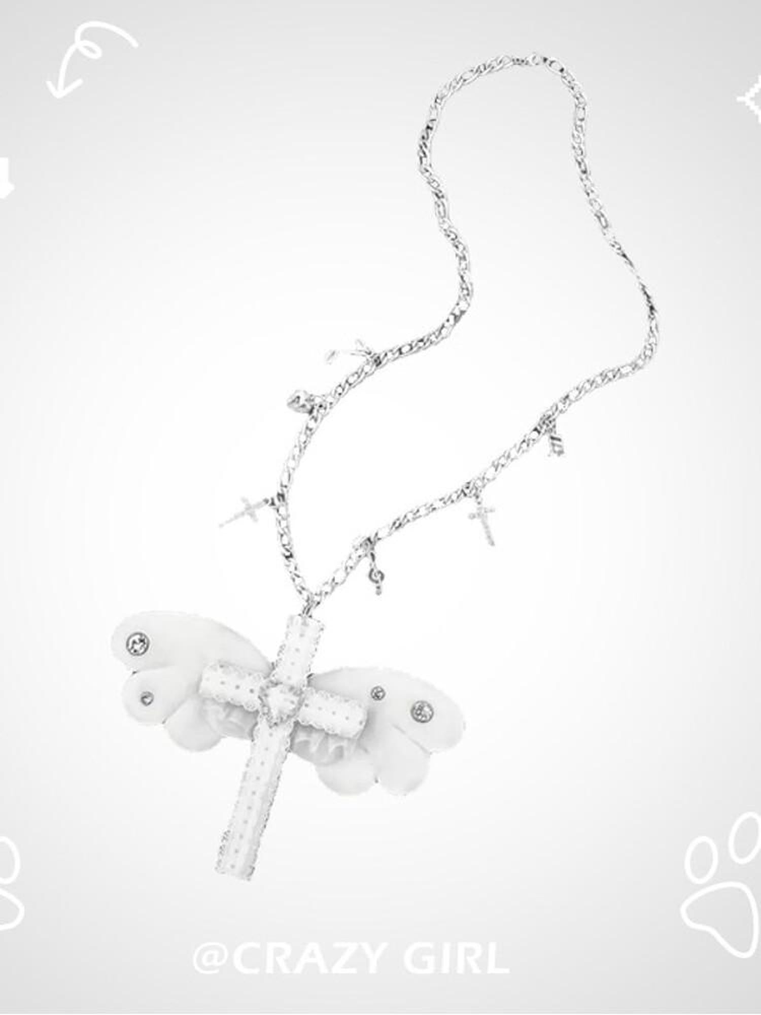 CRAZYGIRL White Plush Angel Wing Sweet Cool Long Twisted Rope Chain Women's Necklaces