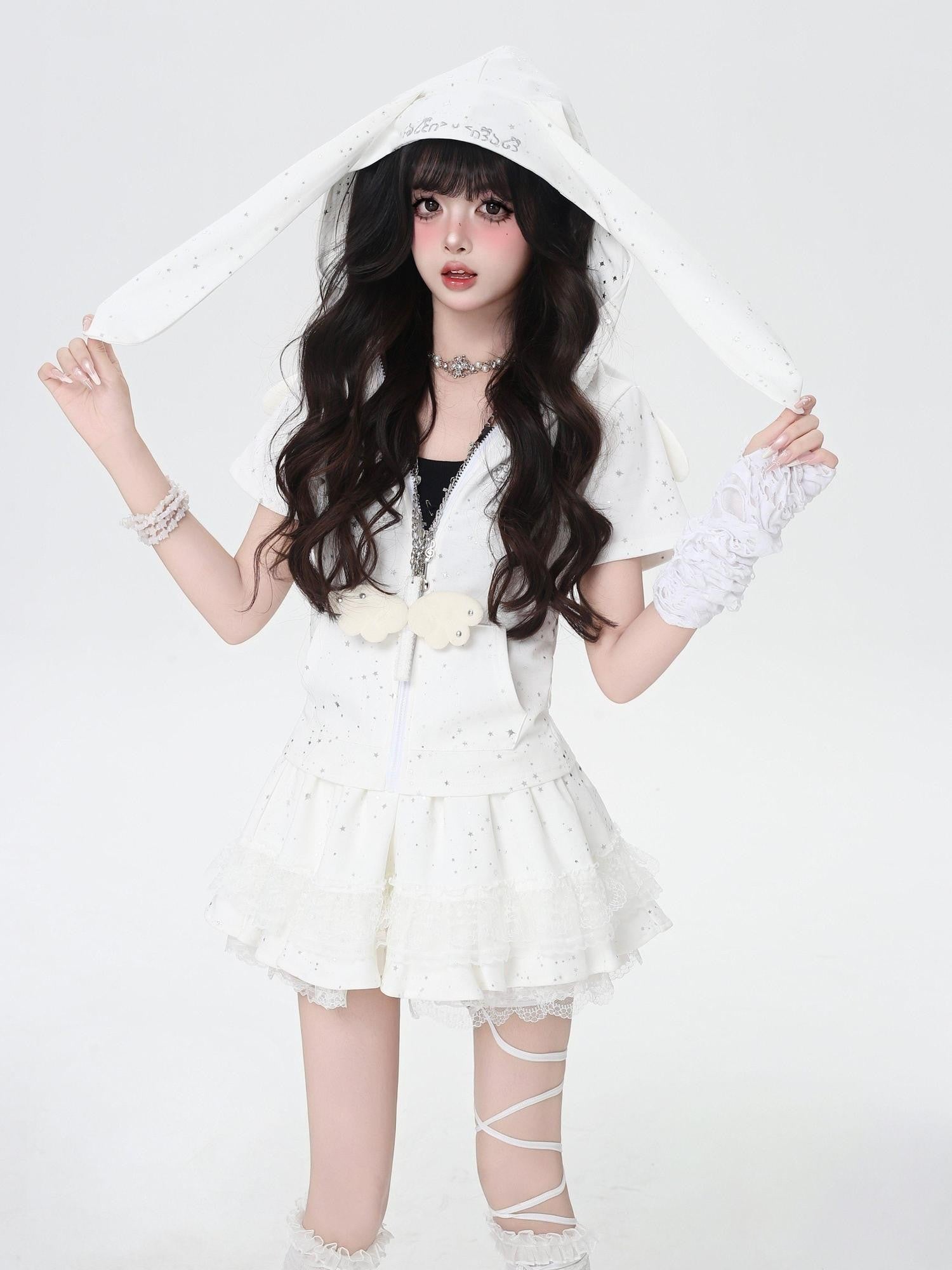 CRAZYGIRL White Plush Angel Wing Sweet Cool Long Twisted Rope Chain Women's Necklaces