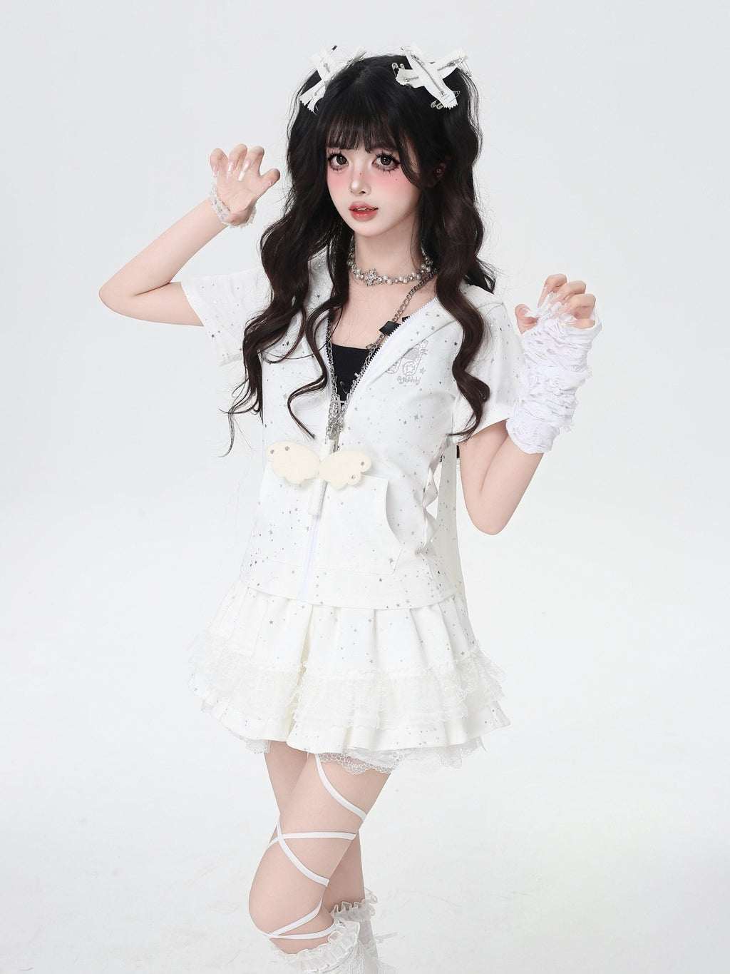 CRAZYGIRL White Plush Angel Wing Sweet Cool Long Twisted Rope Chain Women's Necklaces