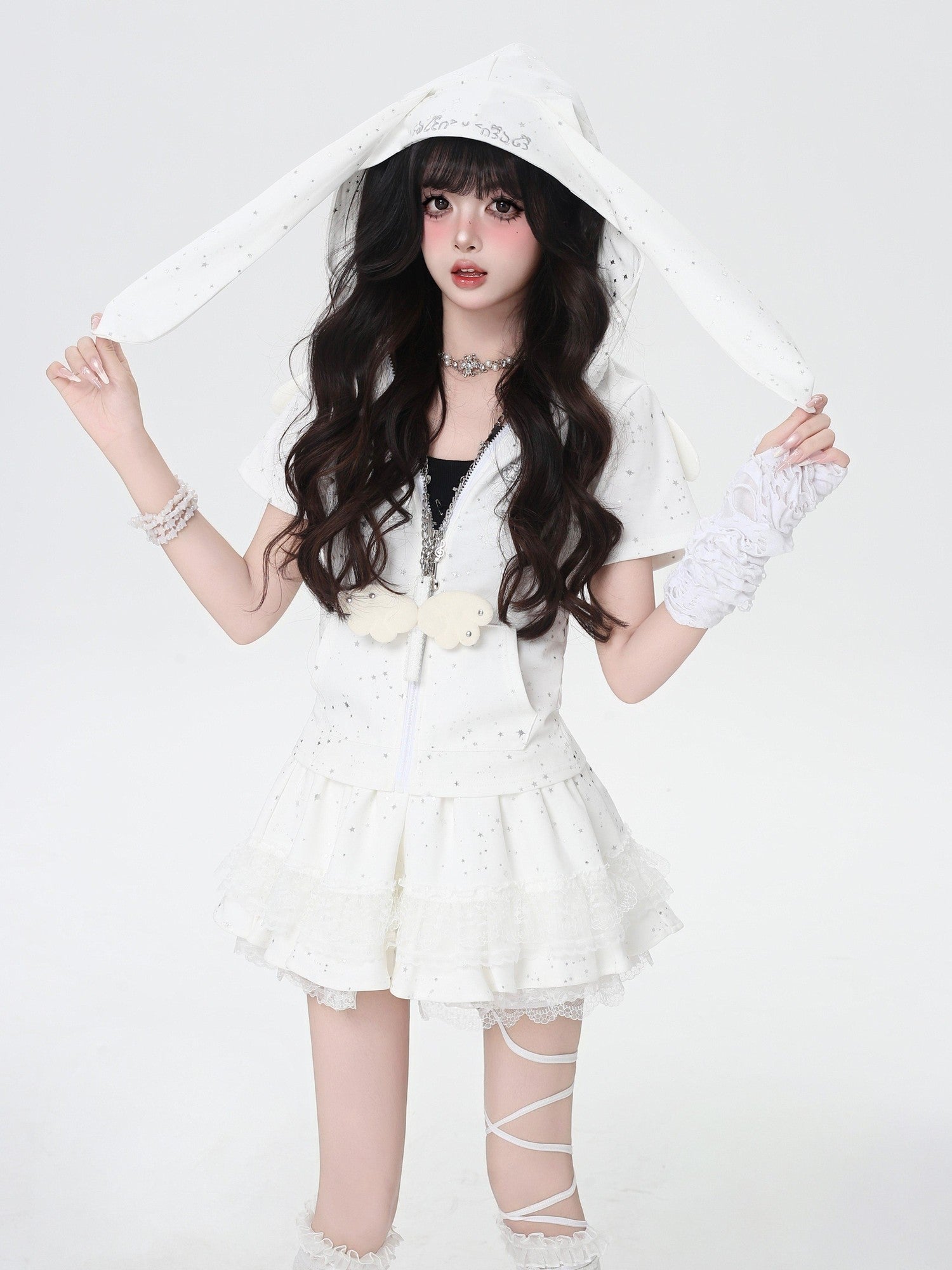 CRAZYGIRL White Plush Angel Wing Sweet Cool Long Twisted Rope Chain Women's Necklaces