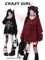 CRAZYGIRL Wine Black White Gothic V-neck Loose Design Women's Other Material Sweaters