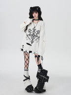 CRAZYGIRL Wine Black White Gothic V-neck Loose Design Women's Other Material Sweaters