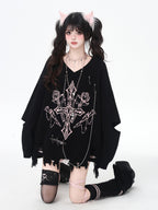 CRAZYGIRL Wine Black White Gothic V-neck Loose Design Women's Other Material Sweaters