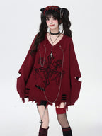 CRAZYGIRL Wine Black White Gothic V-neck Loose Design Women's Other Material Sweaters