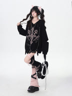 CRAZYGIRL Wine Black White Gothic V-neck Loose Design Women's Other Material Sweaters