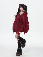 CRAZYGIRL Wine Black White Gothic V-neck Loose Design Women's Other Material Sweaters