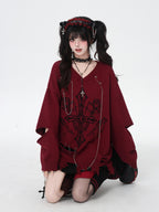 CRAZYGIRL Wine Black White Gothic V-neck Loose Design Women's Other Material Sweaters