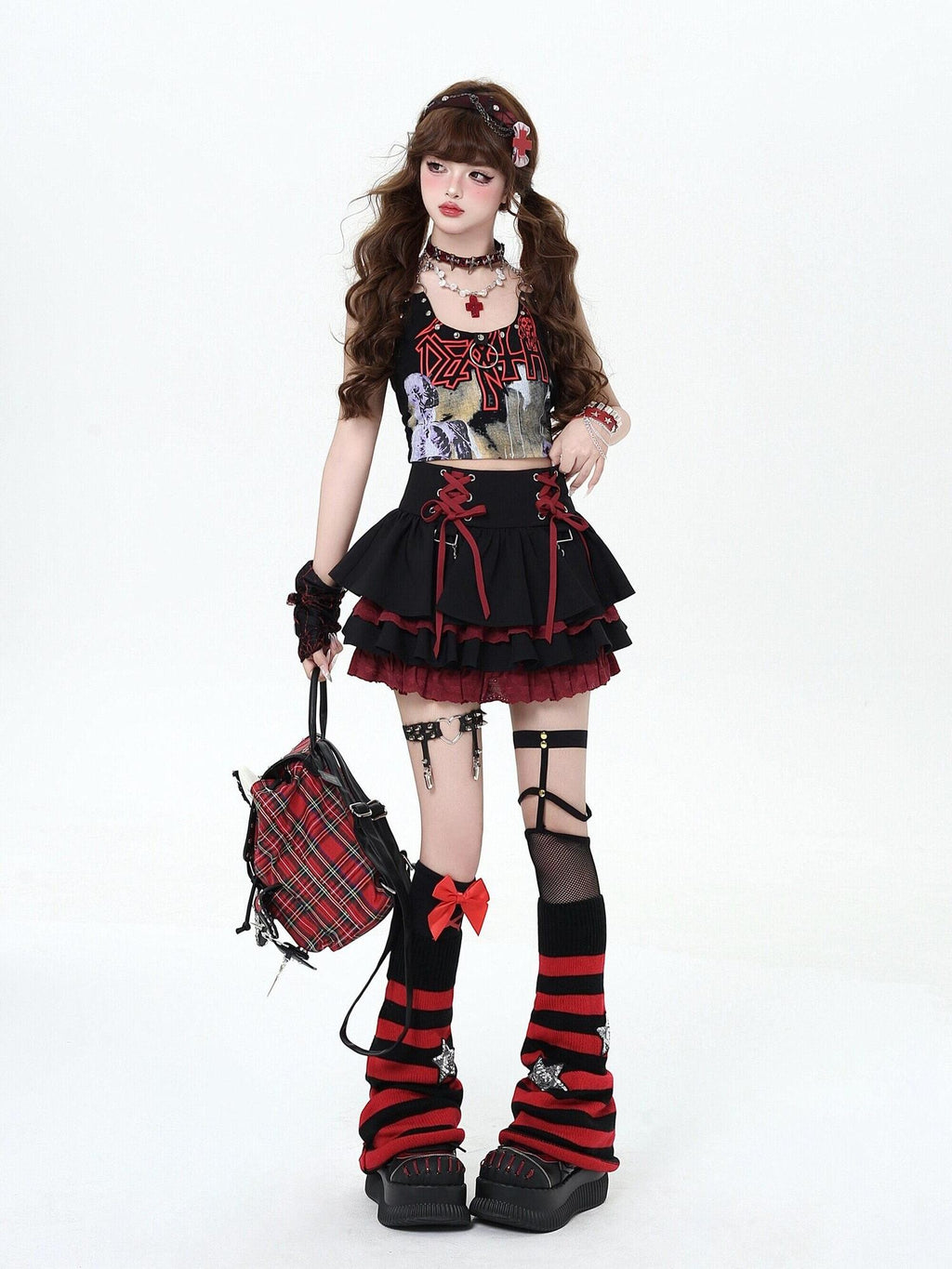 CRAZYGIRL Y2k Lace Tie Ruffled Pleated Tiered Women's Polyester Mini Skirts
