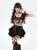 CRAZYGIRL Y2k Lace Tie Ruffled Pleated Tiered Women's Polyester Mini Skirts