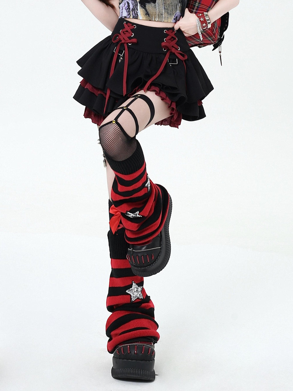 CRAZYGIRL Y2k Lace Tie Ruffled Pleated Tiered Women's Polyester Mini Skirts