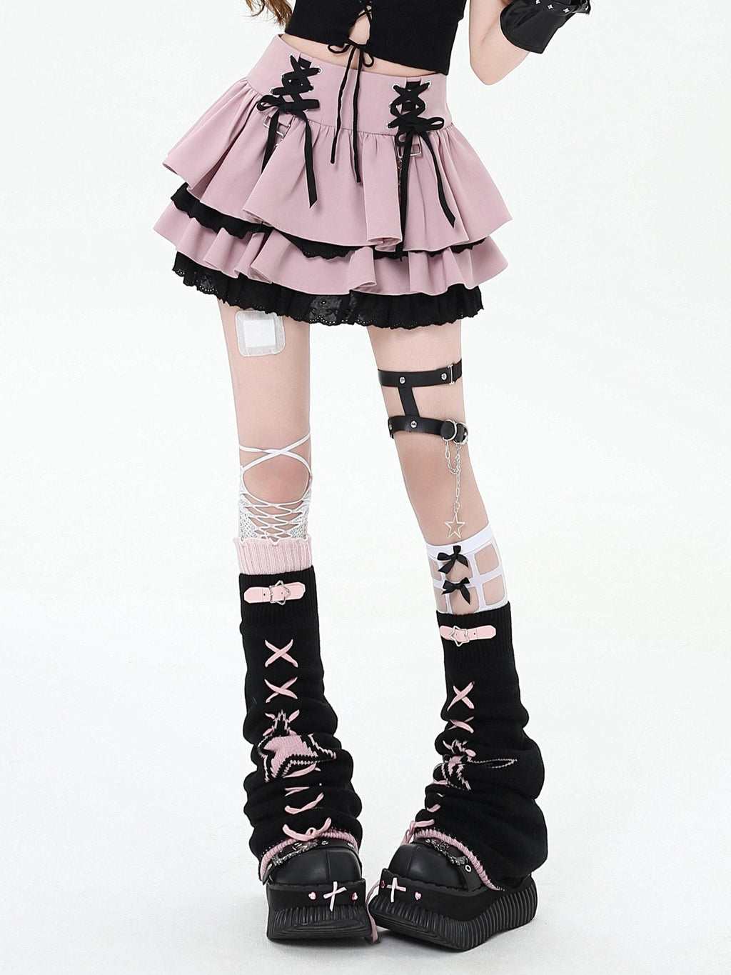 CRAZYGIRL Y2k Lace Tie Ruffled Pleated Tiered Women's Polyester Mini Skirts