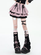 CRAZYGIRL Y2k Lace Tie Ruffled Pleated Tiered Women's Polyester Mini Skirts
