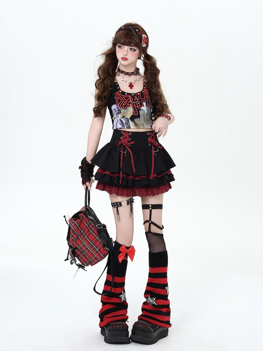 CRAZYGIRL Y2k Lace Tie Ruffled Pleated Tiered Women's Polyester Mini Skirts