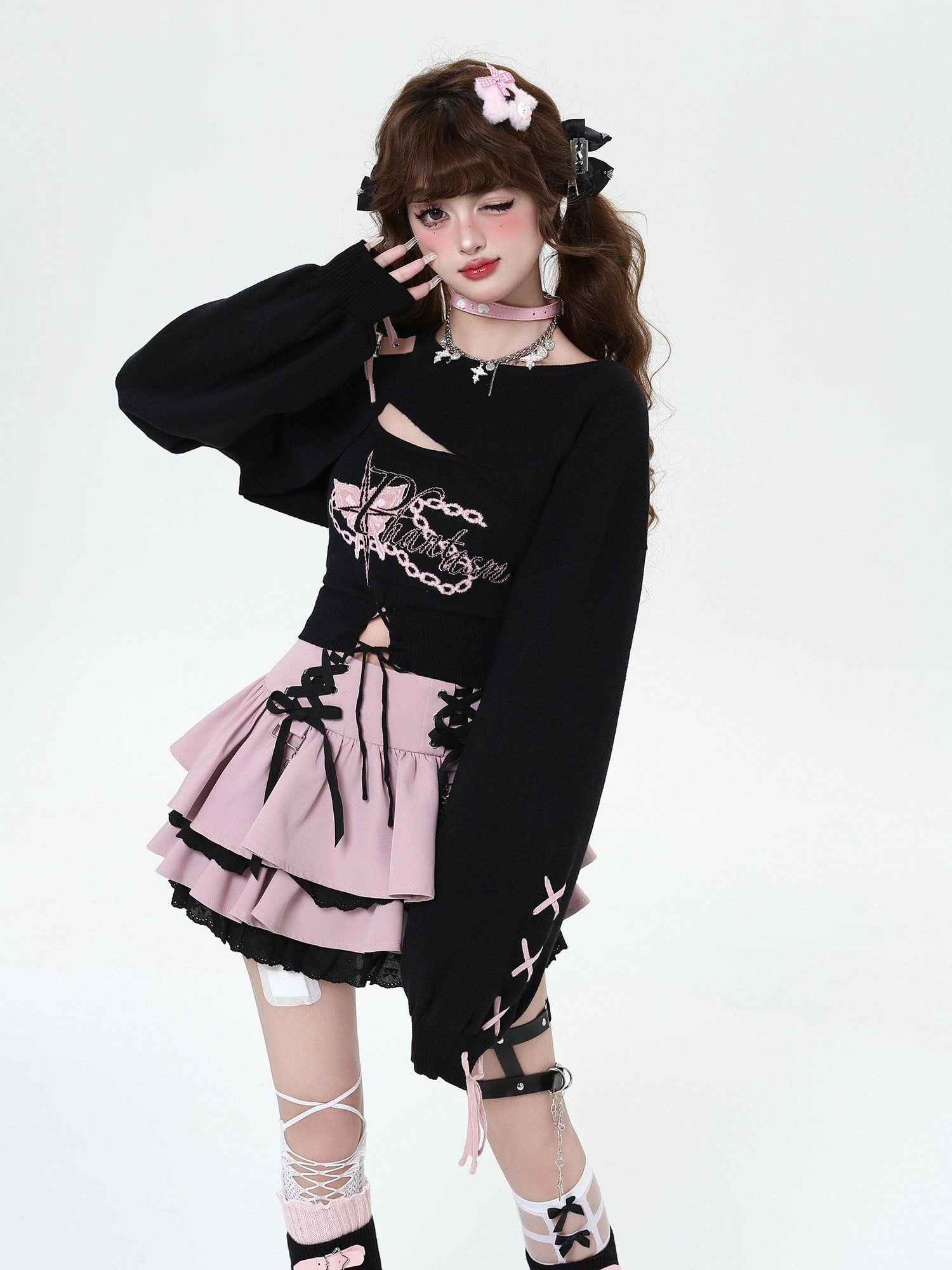CRAZYGIRL Y2k Lace Tie Ruffled Pleated Tiered Women's Polyester Mini Skirts