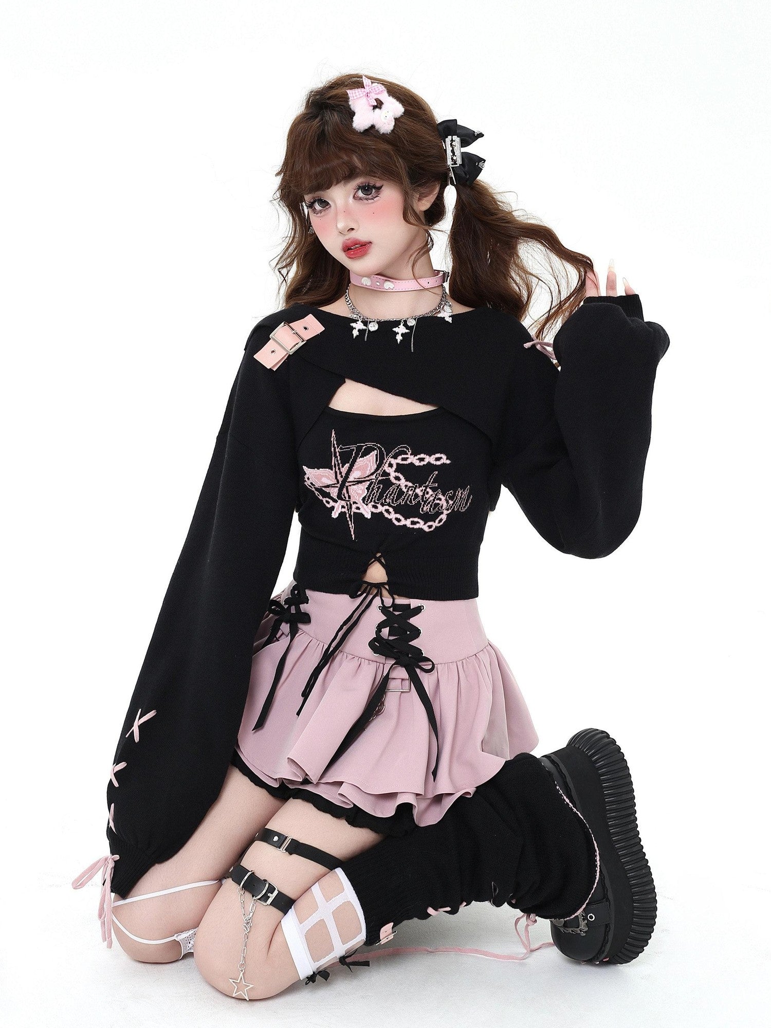 CRAZYGIRL Y2k Lace Tie Ruffled Pleated Tiered Women's Polyester Mini Skirts