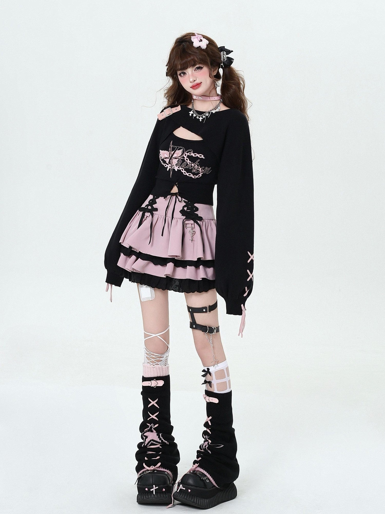 CRAZYGIRL Y2k Lace Tie Ruffled Pleated Tiered Women's Polyester Mini Skirts