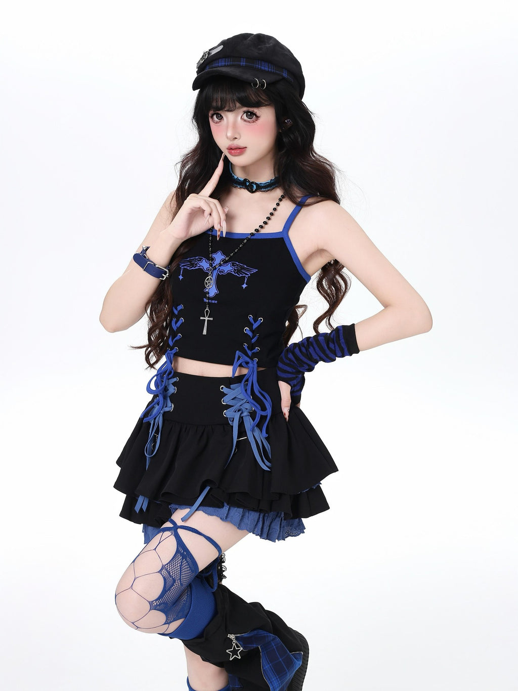 CRAZYGIRL Y2k Lace Tie Ruffled Pleated Tiered Women's Polyester Mini Skirts