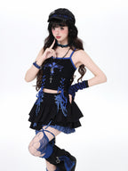 CRAZYGIRL Y2k Lace Tie Ruffled Pleated Tiered Women's Polyester Mini Skirts