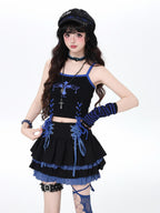CRAZYGIRL Y2k Lace Tie Ruffled Pleated Tiered Women's Polyester Mini Skirts