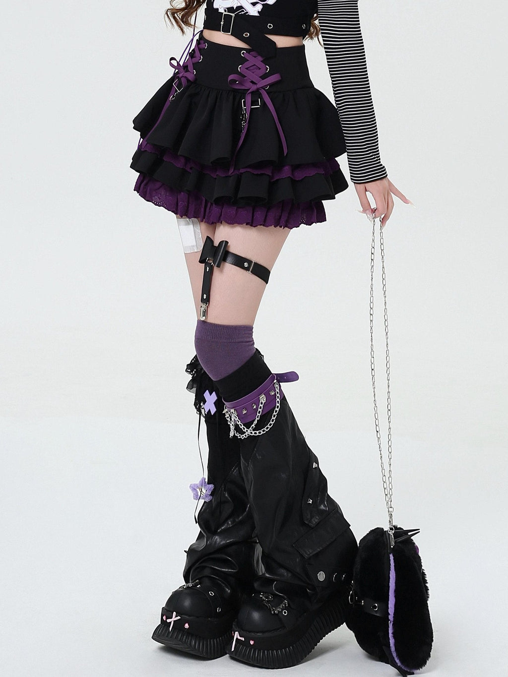 CRAZYGIRL Y2k Lace Tie Ruffled Pleated Tiered Women's Polyester Mini Skirts