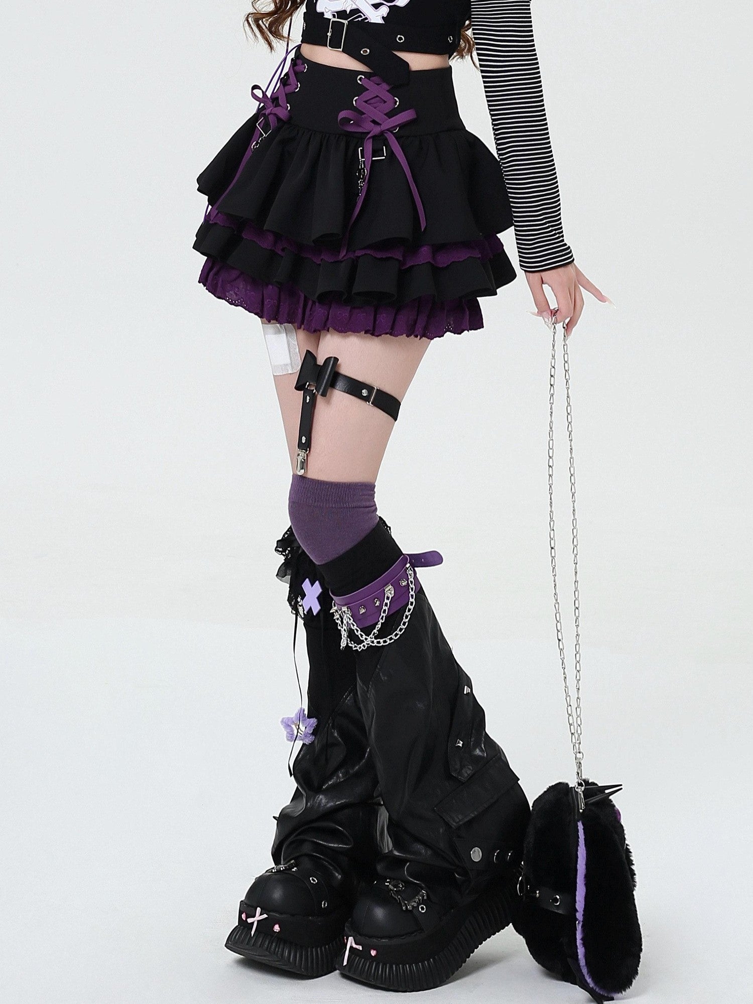 CRAZYGIRL Y2k Lace Tie Ruffled Pleated Tiered Women's Polyester Mini Skirts