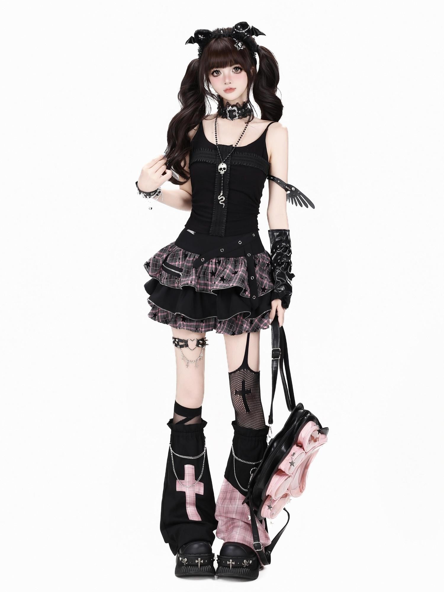 CRAZYGIRL Y2k Plaid Ruffled Chain High Waist Slim Cake Women's Mini Skirts