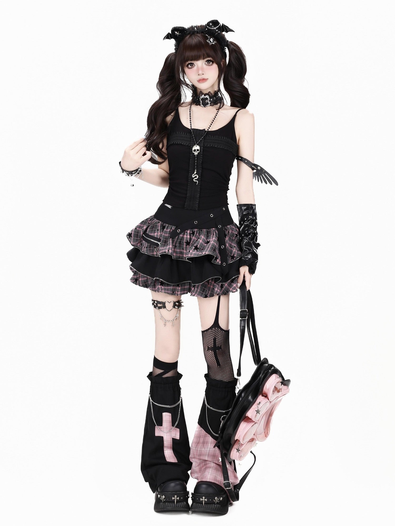 CRAZYGIRL Y2k Plaid Ruffled Chain High Waist Slim Cake Women's Mini Skirts