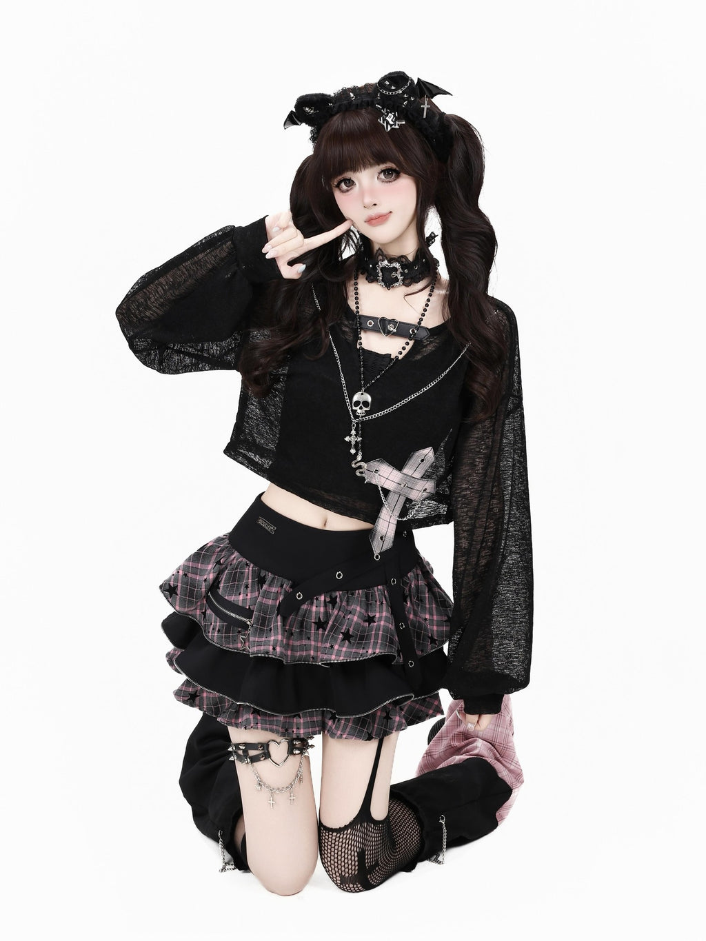 CRAZYGIRL Y2k Plaid Ruffled Chain High Waist Slim Cake Women's Mini Skirts