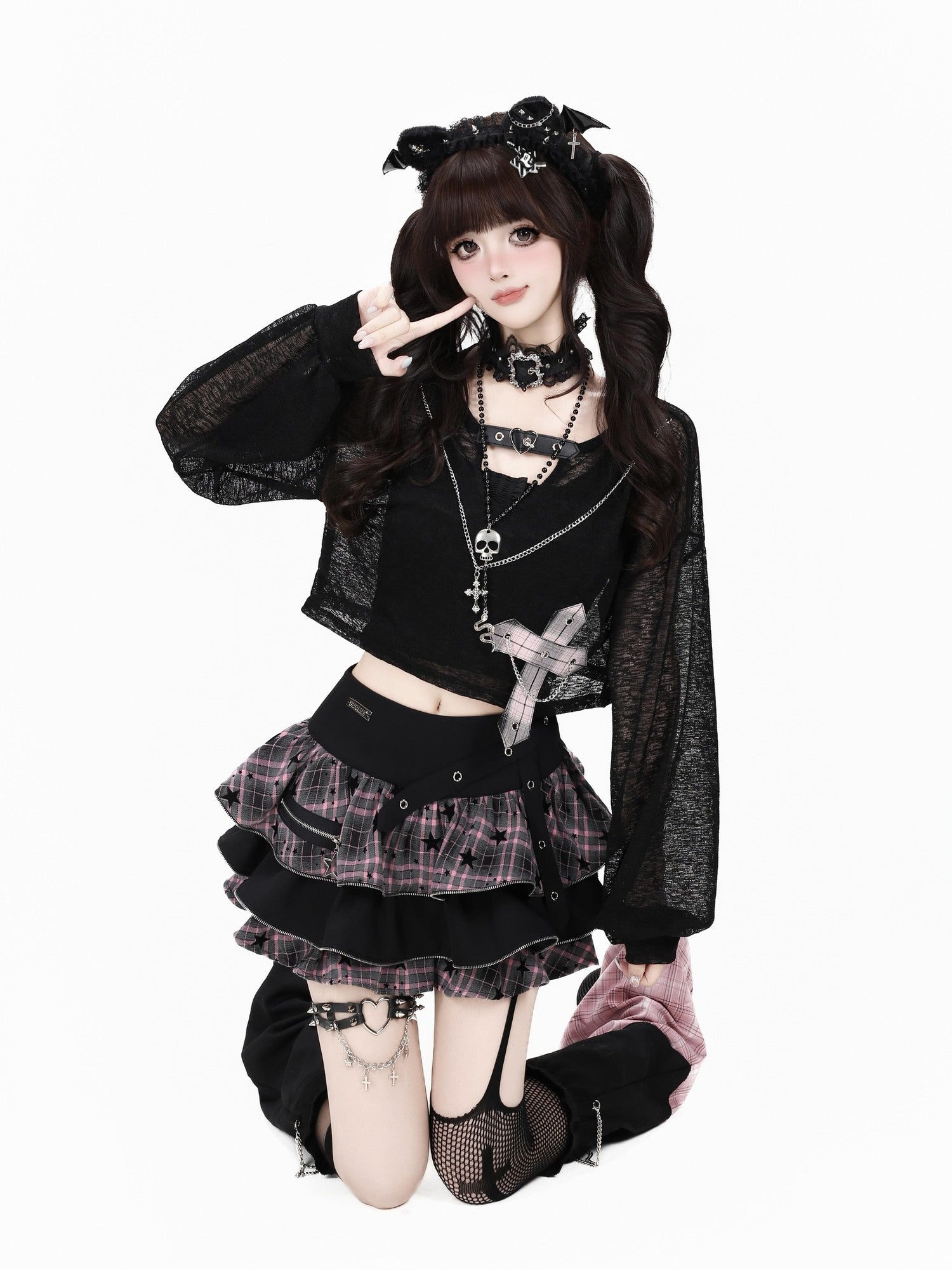 CRAZYGIRL Y2k Plaid Ruffled Chain High Waist Slim Cake Women's Mini Skirts