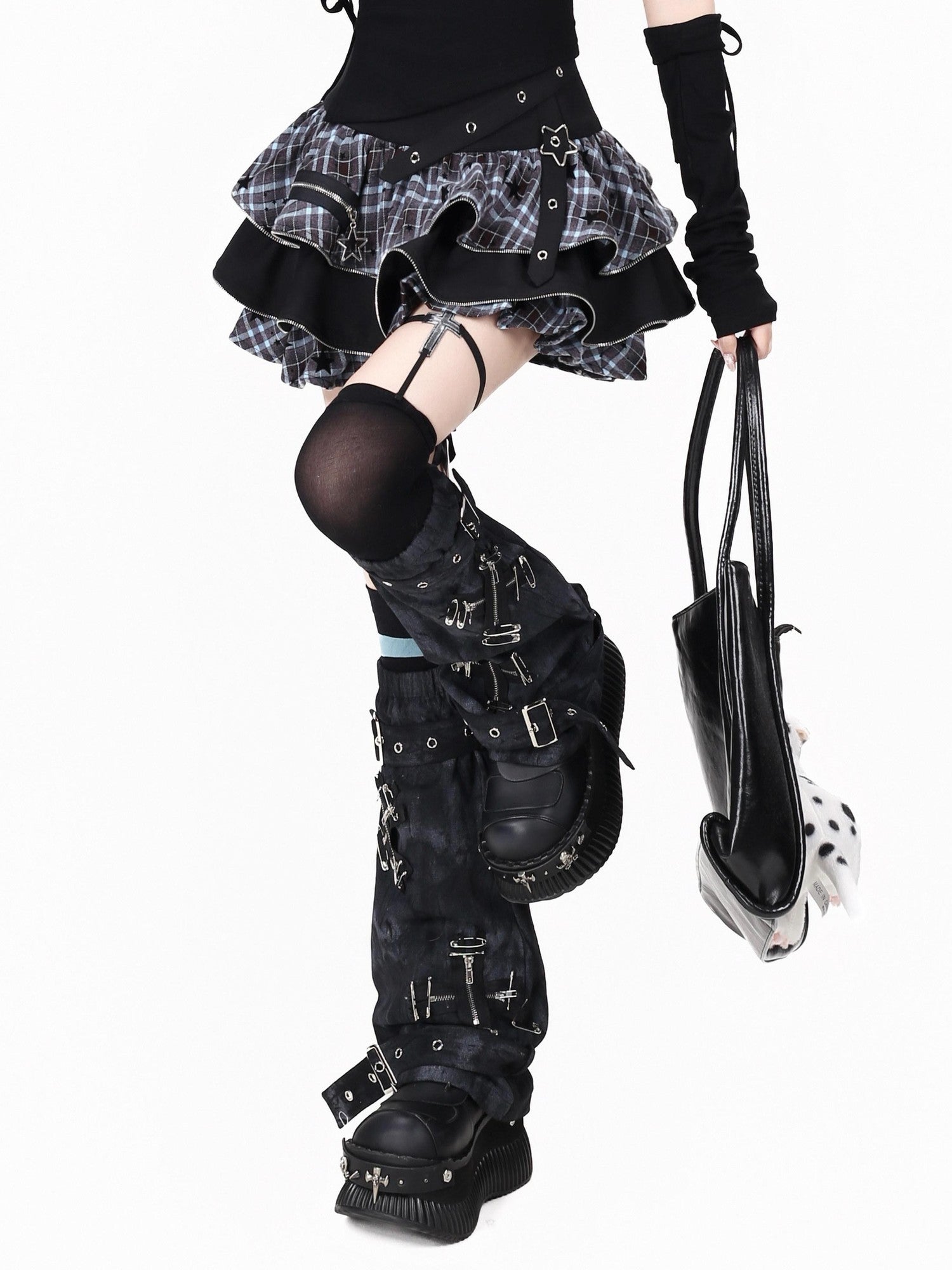 CRAZYGIRL Y2k Plaid Ruffled Chain High Waist Slim Cake Women's Mini Skirts