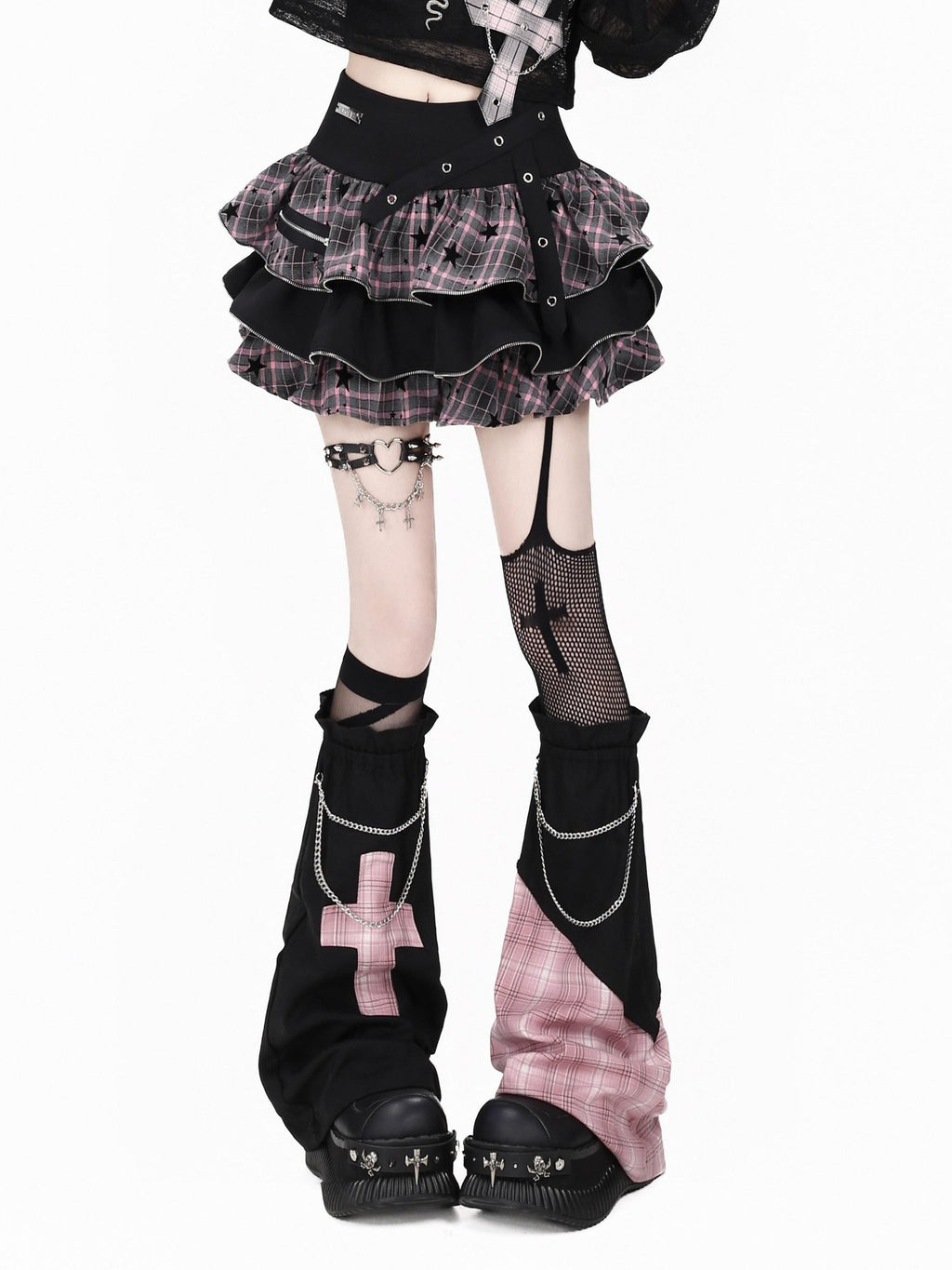 CRAZYGIRL Y2k Plaid Ruffled Chain High Waist Slim Cake Women's Mini Skirts