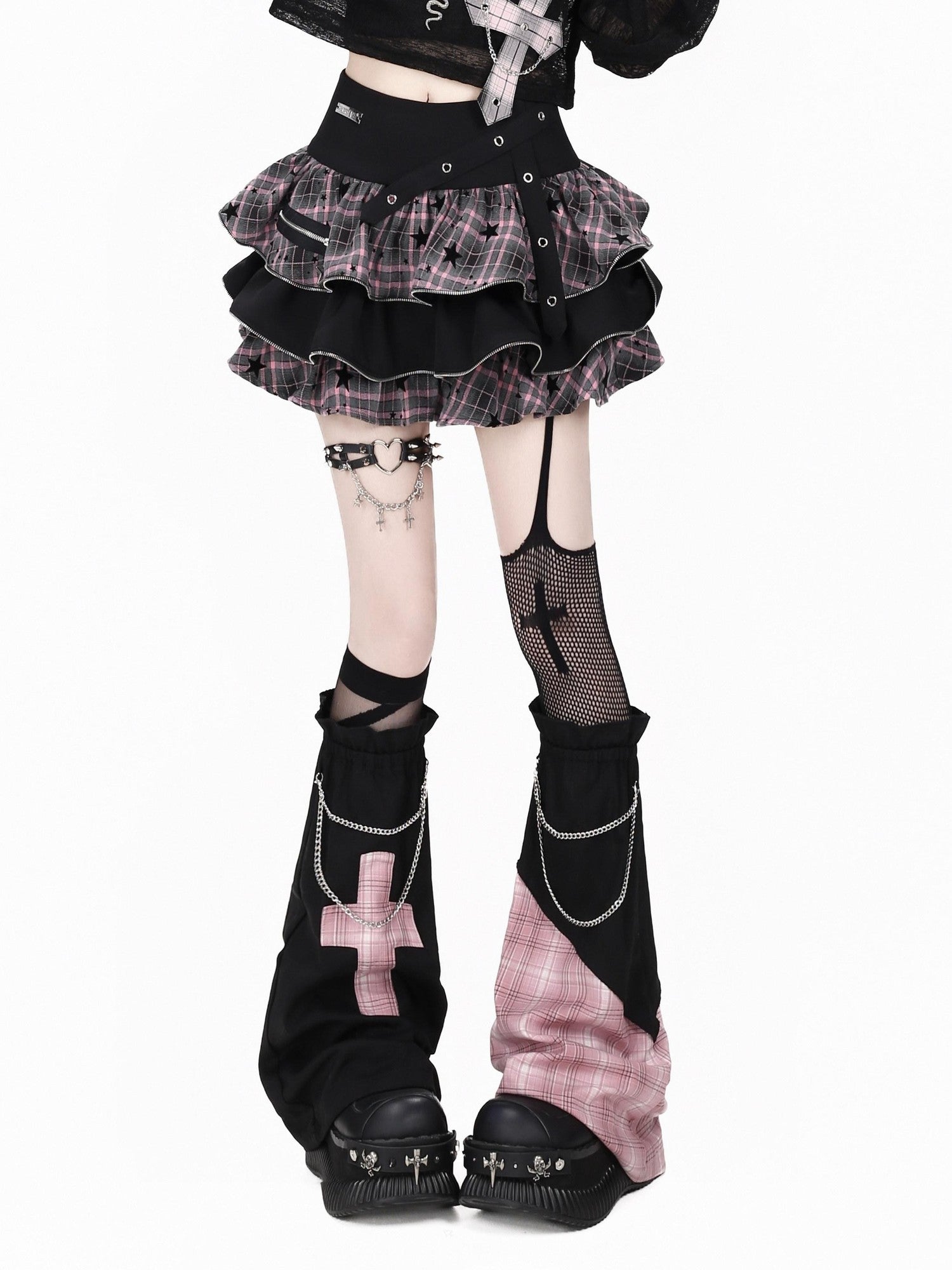 CRAZYGIRL Y2k Plaid Ruffled Chain High Waist Slim Cake Women's Mini Skirts