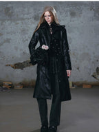 Cest Nous Asymmetric Panel Waist Cinched Long Sleeve Pu Leather Women's Trench Coats