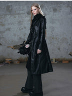 Cest Nous Asymmetric Panel Waist Cinched Long Sleeve Pu Leather Women's Trench Coats