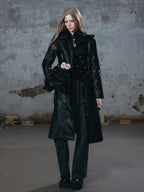 Cest Nous Asymmetric Panel Waist Cinched Long Sleeve Pu Leather Women's Trench Coats