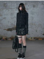 Cest Nous Chain Totem Print Lace Asymmetric Panel Straight Women's Cotton Skorts
