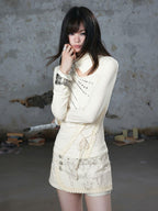 Cest Nous Chain Totem Print Lace Asymmetric Panel Straight Women's Cotton Skorts