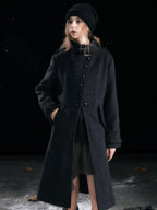 Cest Nous Classic Court Knight Buttoned Lapel Black Grey Women's Wool Coats