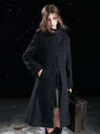 Cest Nous Classic Court Knight Buttoned Lapel Black Grey Women's Wool Coats