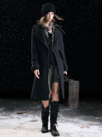 Cest Nous Classic Court Knight Buttoned Lapel Black Grey Women's Wool Coats