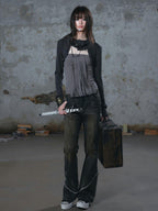 Cest Nous Distressed Studded Fringe Hooded Women's Cotton Long Sleeve T-shirts
