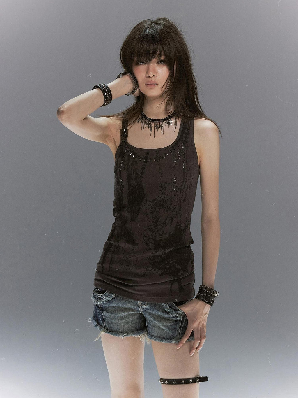 Cest Nous Mottled Print Metal Buckle Feather Chain Slim Fit Women's Tencel Camisoles