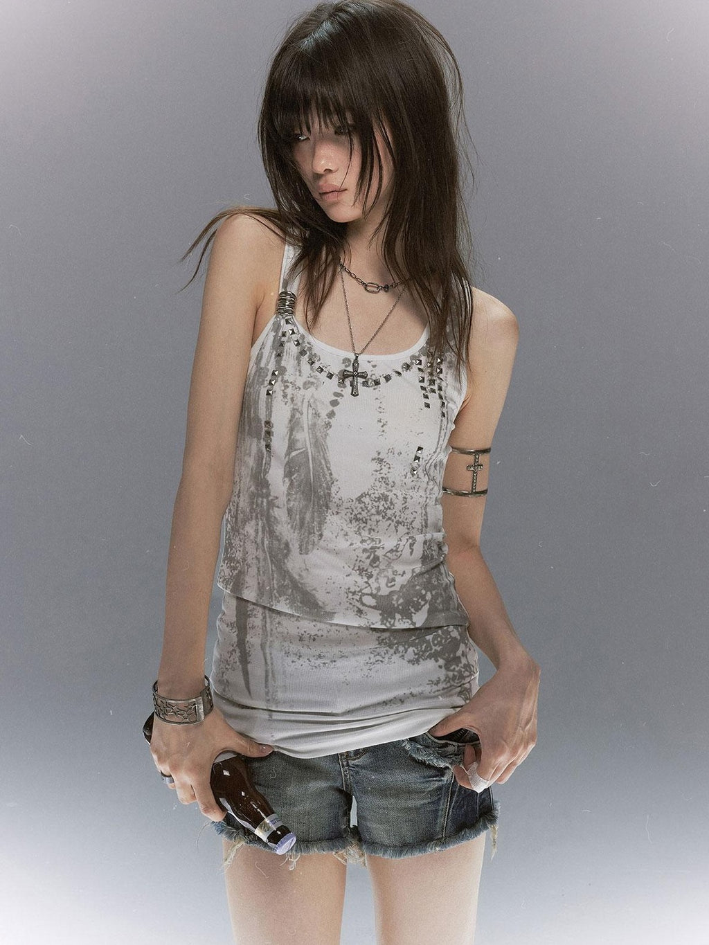 Cest Nous Mottled Print Metal Buckle Feather Chain Slim Fit Women's Tencel Camisoles