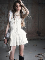 Cest Nous Punk Lace Trim Plaid Pu Spliced Cinched Women's Slip Midi Dresses