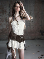 Cest Nous Punk Lace Trim Plaid Pu Spliced Cinched Women's Slip Midi Dresses